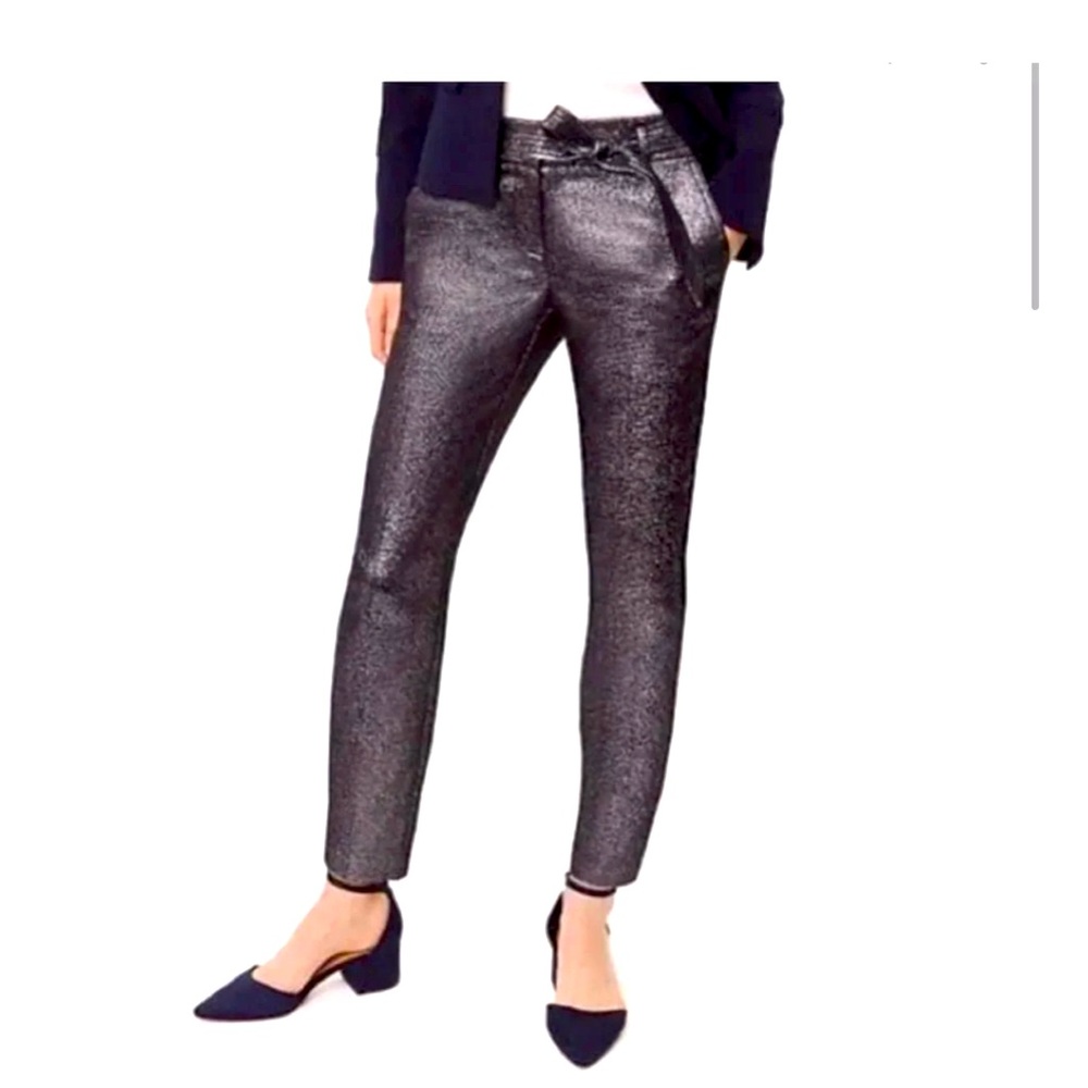 New LOFT Tie Waist Pant Sparkle Black Silver Stylish Party Elegant Cocktail